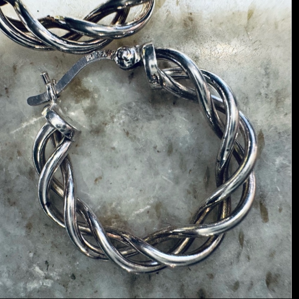 Vintage Handmade Twisted Wire Solid 925 Sterling Silver Hoop Earrings